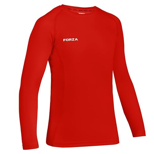 FORZA Junior Boys’ Base Layer Long Sleeve Top – Compression Undershirt for All Sports - Multiple Sizes and Colors Available (US, Alpha, 11 Years, 12 Years, Red)