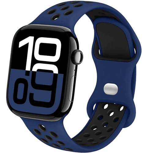 Yoohoo Breathable Silicone Sport Strap with Multi Holes Compatible with Apple Watch Straps 38mm 40mm 41mm 42mm 44mm 45mm 46mm 49mm for iWatch Series 11 10 9 8 7 6 5 4 3 SE3 Ultra3 Women Men,Blue