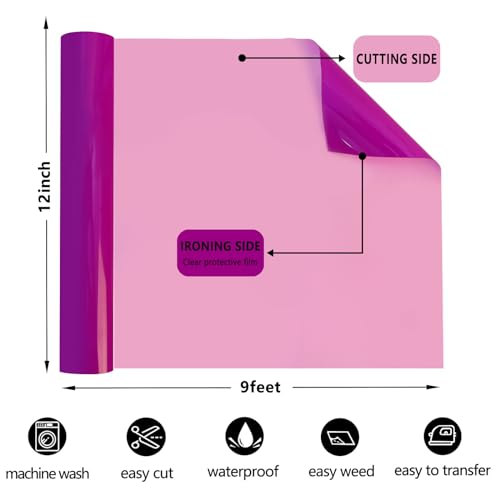 Image of FUNKAKA Heat Transfer Vinyl Neon Purple HTV Rolls, 12 inch x 9ft Iron on Vinyl | PU Stretchy HTV Vinyl for All Cutter Machine for T-Shirts - Easy to Cut & Weed for Heat Transfer DIY Design
