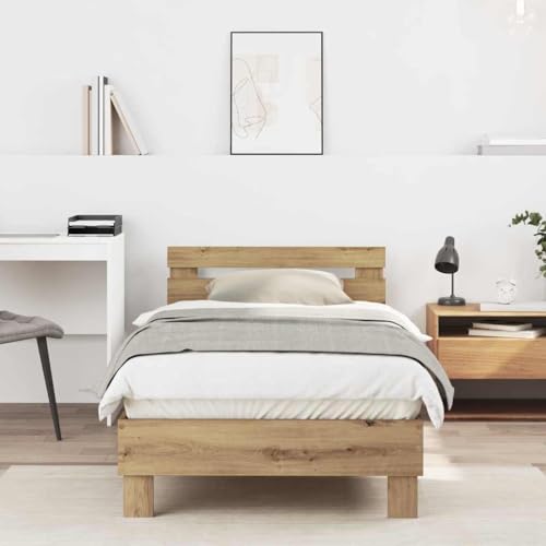 Qnhdfrt Bettgestell Eiche 90x200 cm Massivholzbett mit Modernem Design Stabiles Bettrahmen für Einzelbett und Jugendzimmer Schlafzimmer