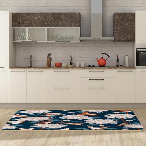 Alfombrillas de cocina VAPOKF con pájaros y crisantemos lavables pack de 2 3