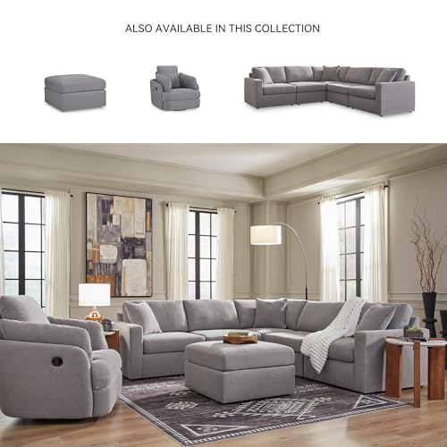 Image of Signature Design by Ashley Modmax Casual Square Oversized Accent Ottoman, Modular Sectional Seating for Living Room, Next-Gen Nuvella Performance Fabric, 32 inch W, Light Gray