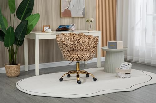 ZOBIDO Comfy Home Office Task Chair with Wheels, Cute Modern Upholstered Velvet Seashell Back Adjustable Swivel Vanity Desk Chair, for Women, for Girls, Living Room(Leopard Stripe)