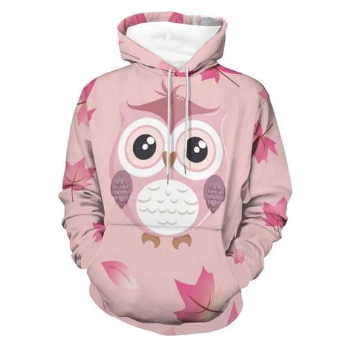 Sweat à capuche hibou rose de dessin animé pullover pour homme et femme S