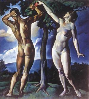 Peinture à l'huile Adam and Eve Karoly Patko reproduction tableau sur toile salon 20 x 24