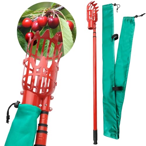 10.5FT Fruit Picker, Telescoping Fruit Picker Pole Tool with Basket and Small Fruit Conveyor Belt,