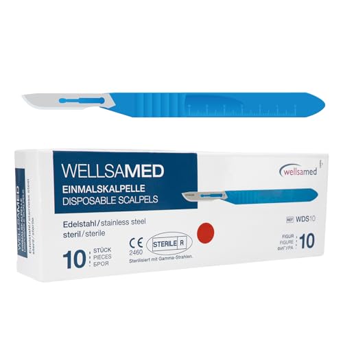 Wellsamed Einmalskalpelle Edelstahl mit Halter, Figur 10, 10 Stück, steril verpackt