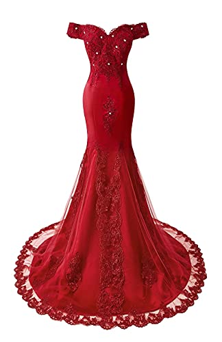 Off The Shoulder Mermaid Prom Dresses Long Sweetheart Beaded Lace Evening Dress Formal Ball Gowns for Women3