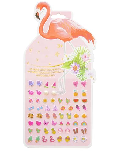 Image of koutey Stick On Earrings - Girls 3D Unicorn Sticker Earrings Self-Adhesive Glitter Craft Gem Stickers (Flamingo)