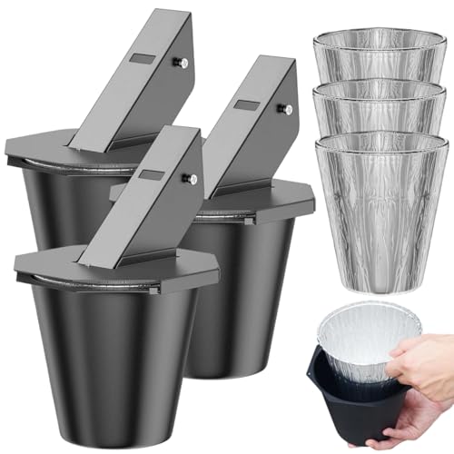 Cubo de grasa con tapa y forro de silicona, bandeja de goteo de acero resistente con revestimiento resistente al calor, a prueba de fugas con 2 forros de papel de aluminio, compatible con parrillas de