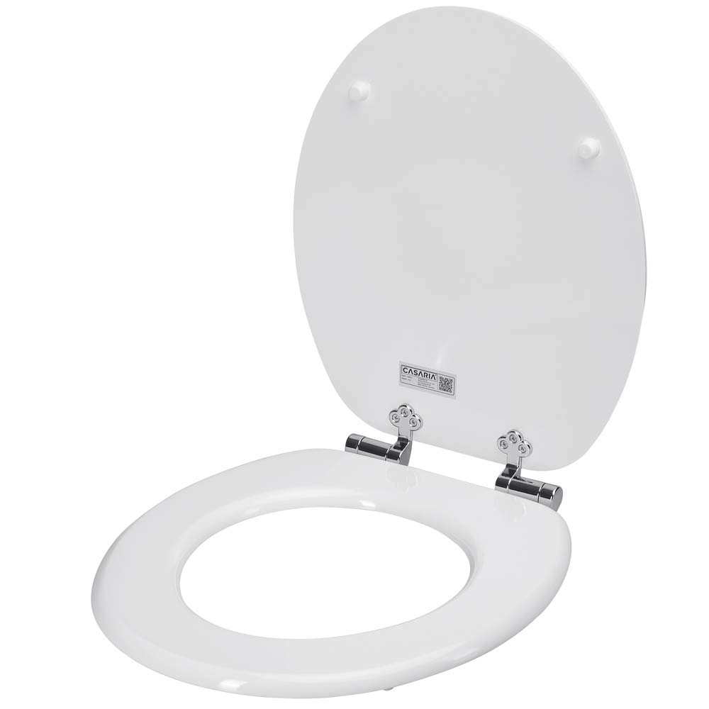 CASARIA Asiento Inodoro Automático Blanco Universal | MDF, 175Kg, Tapas, WC, Water, Tapadera, Cierre Suave, Doble, Accesorios, Baño, Antibacteriano, 45,7 x 38,0Cm