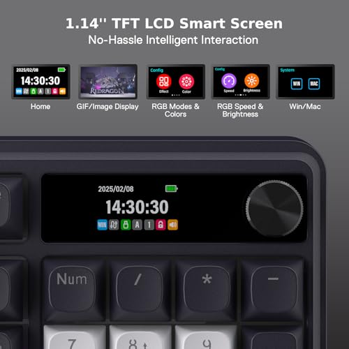 Image of Redragon K762 Wireless Gasket Gaming Keyboard w /Hype Screen & Knob, 104 Keys Mechanical Keyboard, Easy-Control 1.14'' TFT Info Display, 5-Layer Noise Dampening, Round PBT Keycaps, Mint Mambo Switch