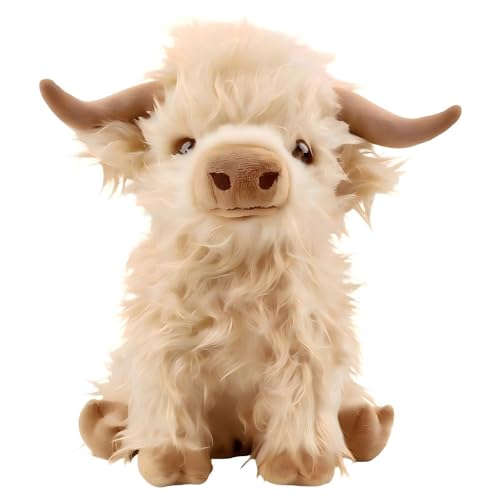 OROZCOR Microwavable Highland Cow Stuffed Animal, Weighted Highland Cow Plush Toys, Cute Weighted Stuffed Animals Gifts for Adult Kids Girls Boys (Microwavable White)