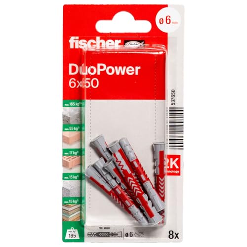 Cheville Fischer DuoPower 6 x 50 mm 537650 kit fixation murale brique et plâtre