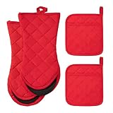ARCLIBER Pot Holders and Oven Mitts Sets,4PCS Heat Resistant Potholders for Kitchens,Non-Slip Rubber