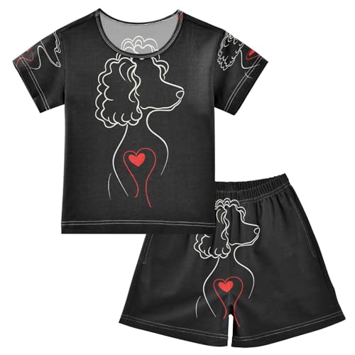 ALAZA Cute Dog Black Pajamas Set Short Sleeve Cotton Sleepwear Summer Pjs 2 Piece 5-14Y