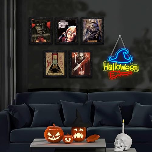 Image of NOSUN Halloween Neon Sign Red Broom Neon Lights with USB Blue Wizard Hat LED Sign Halloween Neon Signs for Wall Decor Neon Light Sign for Bar Party Bedroom Man Cave Children's room