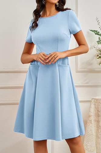 Women's Summer Dresses Casual Crewneck Church Cocktail Midi Dresses with Pockets2