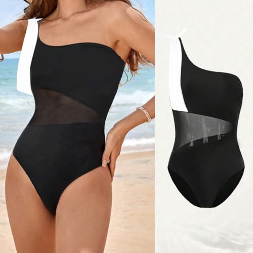 YELAIVP Women's One Piece Swimsuit One Shoulder Mesh Bathing Suit with Tie Knot Swimwear Tummy Control Bathing Suits — view 5