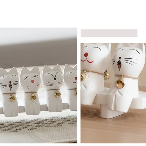 Sculpture de chat en bois figurines décoratives avec grelots maison et bureau