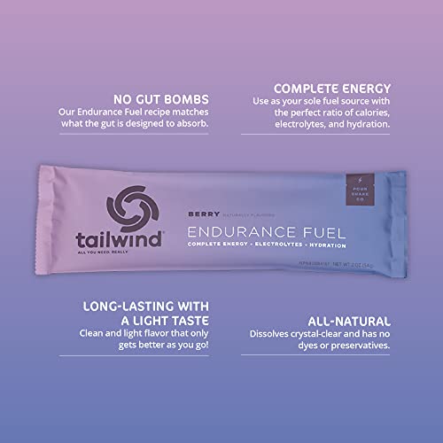 Image of Tailwind Nutrition Endurance Fuel, Sports Drink Powder Single Serving with Electrolytes, Non-GMO, Free of Soy, Dairy, and Gluten, Vegan-Friendly, Berry, Pack of 12