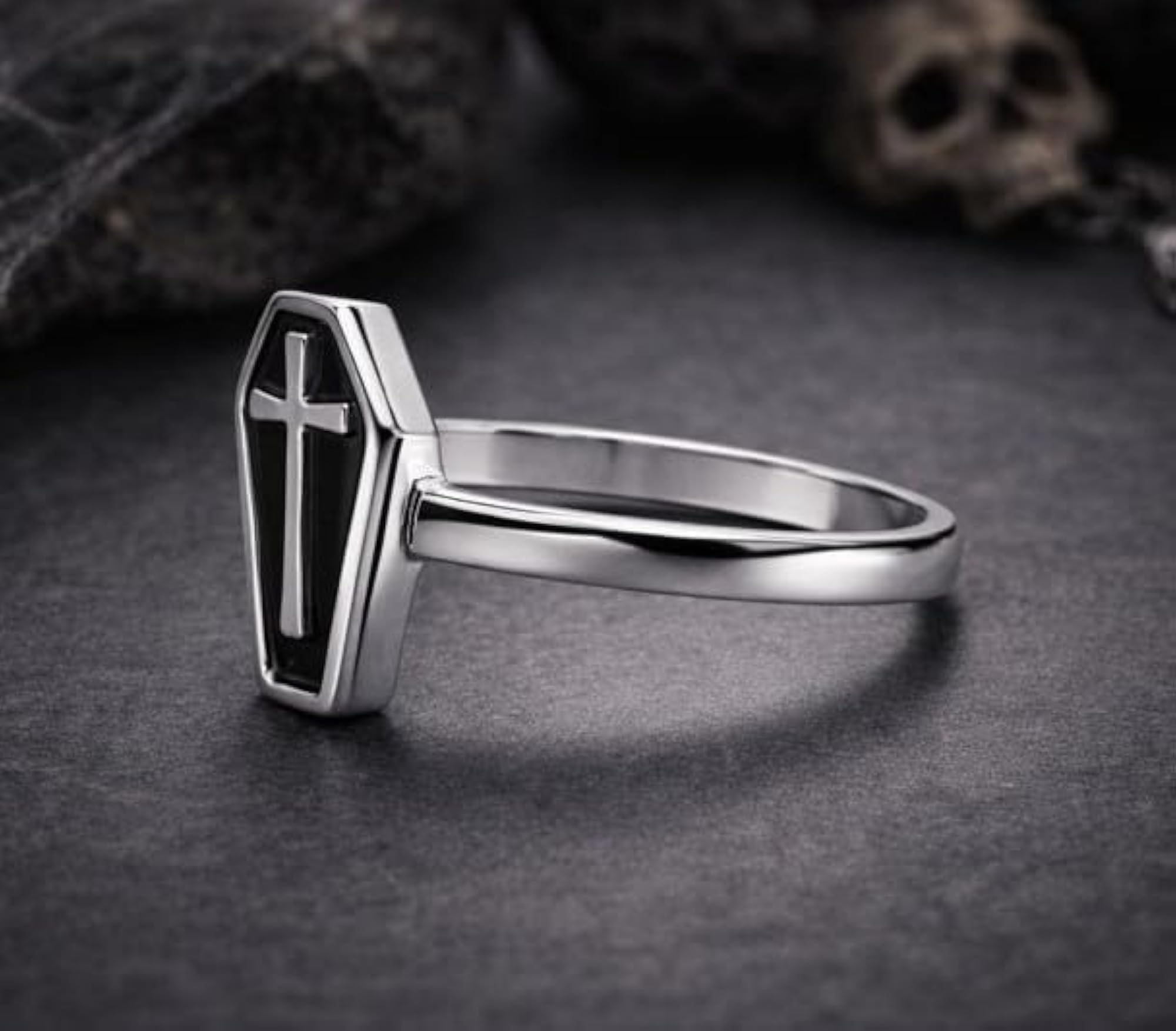 Gothic Black Enamel Cross Stainless Steel Ring