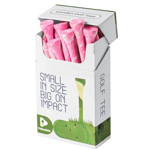 Golf Tees Colorful Painted Wooden Value 18/72/180 Pack Durable Stylish Bamboo Tees 3 1/4 2 3/4 Inch Long for Golfers Premium Cool Style Enhanced Visibility for Men Women (Pink-18 Pack 2 3/4 Inch)