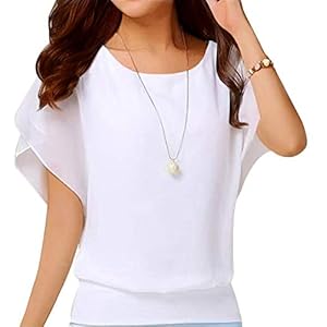 Neineiwu-Womens-Loose-Casual-Short-Sleeve-Chiffon-Top-T-Shirt-Blouse Neineiwu Ladies Summer Shirt Short Sleeve Batwing Sleeve Round Neck Loose Chiffon Blouse Tops (White M)