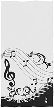 Naanle Chic Music Piano Keyboard Note Pattern Soft Guest Hand Towels for Bathroom, Hotel, Gym and Spa (16 x 30 Inches)