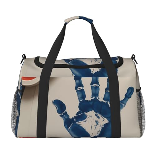 Hand Print Print Travel Duffle Bag - Foldable Personal Item Travel Bag for Women & Men,Carry-On Convertible Crossbody Tote Bags with Adjustable Shoulder Strap & Pockets 13x10.2x19.7 in