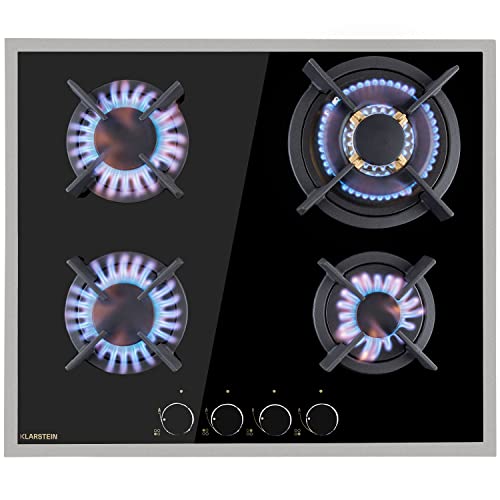 Klarstein Table de Cuisson à Gaz 4 Brûleurs, Plaque Électrique 4 Feux 8000W, Cuisinière GPL Avec Brûleurs en Acier Inoxydable