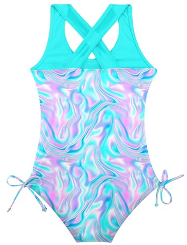 Image of BFUSTYLE Girls One Piece Swimsuit Cute Striped Bathing Suit Hawaii Swimwear 6-17 Years