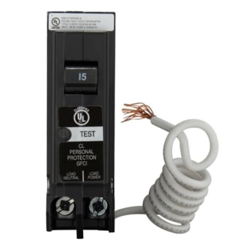 CLGF115 GFCI Circuit Breaker, 15 Amp, 1 Pole, 120V, Ground Fault Protection, Plug-On Neutral Style, Residential Electrical Breaker (1 Unit)
