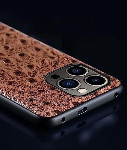 Coque iPhone 14 Pro Max en cuir d'autruche marron haut de gamme