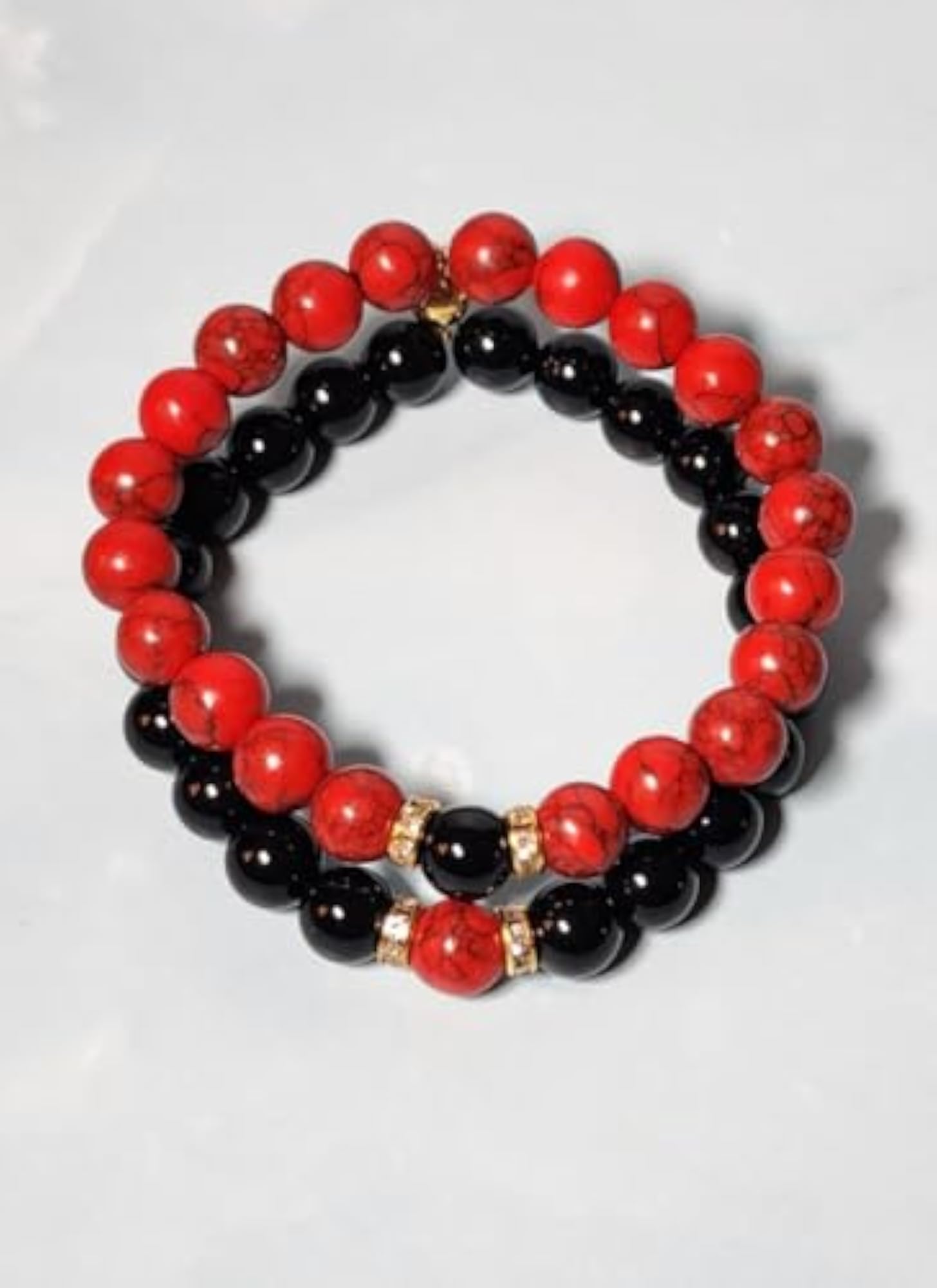 Red Turquoise & Black Onyx Couples Love Bracelet Set