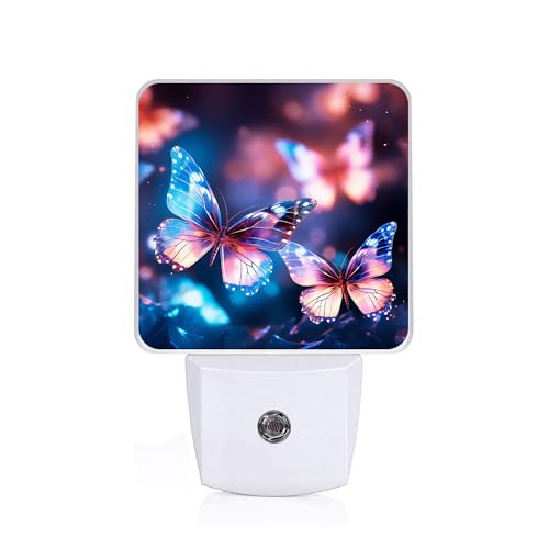 Image of Blue Butterfly Night Light, Plug-into Wall Glitter Nightlight Lamp with Dusk to Dawn Sensor, Led Lamp 0.5W Energy Efficient for Boys Girls Adults Home Decor