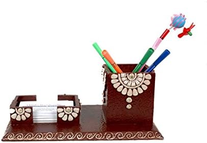 Handmade Paper Mache Pen Pencil Stand with Visiting Card Holder