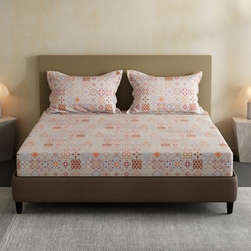 Image of Layers 100% Cotton Bedsheet for Double Size Bed | Lumina Floret Collection | 144 TC Soft & Breathable | Printed with 2 Pillow Covers | Wrinkle Free & Colorfast | 3 Piece Bedding Set - Multicolor