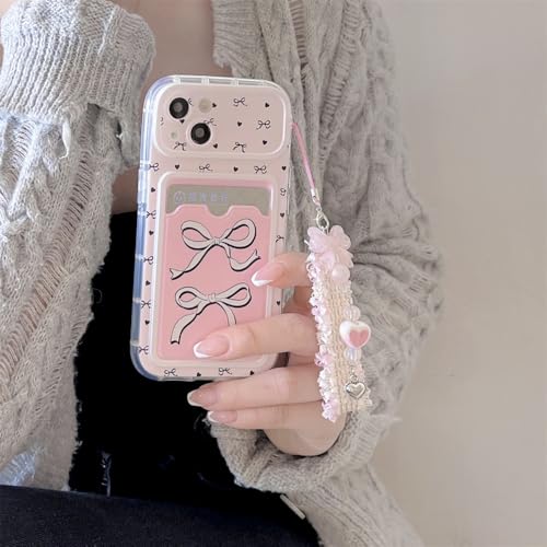 Coque iPhone 14 rose avec pendentif nœud pour vos sorties et soirées - 3