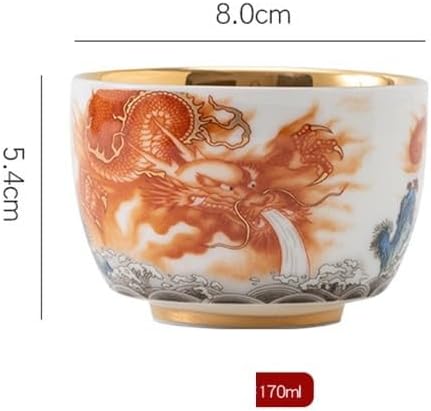 Tea Cup Gilded Teacup Owner's Hand-Painted Dragon-Phoenix White Porcelain Bowl Tasting Gongfu Set Scent-Tasting Single Soaking Container(A)