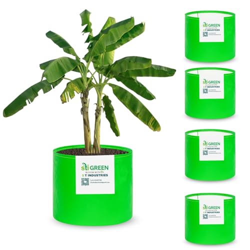 Image of HDPE Grow Bags for Plants 12X9 Inch (Pack of 5) | 260 GSM Heavy Duty UV-Protected Round Green Colour Plant Bags for Terrace and Vegetable Gardening | Strong & Reusable|