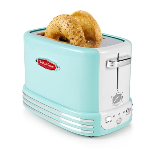 Comparison: Turquoise Toaster 4 Nostalgia New and Improved Wide 2-Slice Toaster Perfect For Bread, English Muffins, Bagels, 5 Browning Levels, With Crumb Tray & Cord Storage, Aqua
