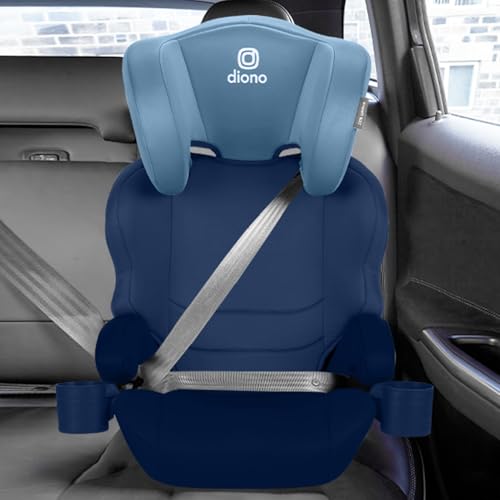 Image of Diono Everett NXT High Back Booster Car Seat with Rigid Latch, Lightweight Slim Fit Design, 8 Years 1 Booster Seat, Blue Surge