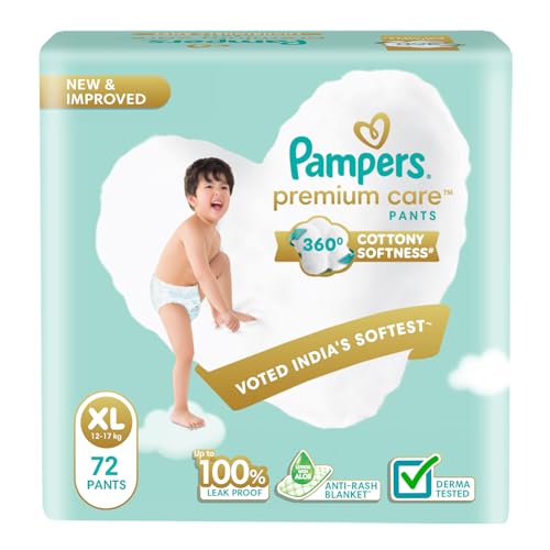 Pampers Premium Care Pants Style Baby Diapers, X-Large (XL) Size, 72 Count,...