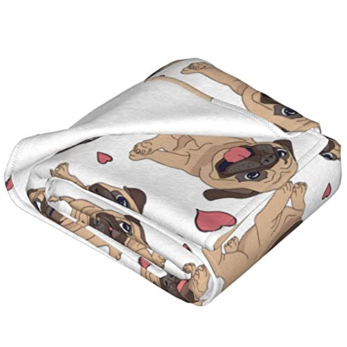 Cute Pug Dog Puppies Throw Blanket Soft Bed Blankets Lightweight Cozy Plush Flannel Fleece Blanket For Sofa Couch Bedroom 60"X50" #TOP1