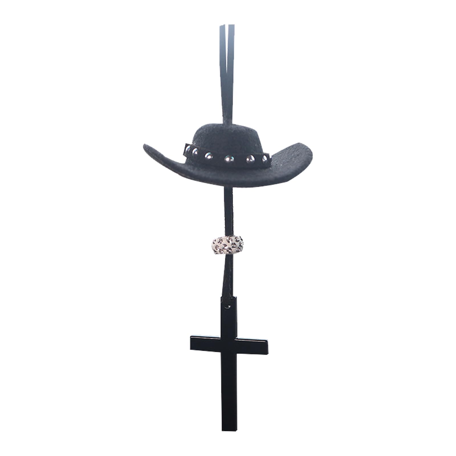 Crucifix Car Interior Decoration, Cow Boy Hat Crosses Charm Rear View Mirrour Hanging Decors Spiritual Religious Gift Rearview Mirrour Decors