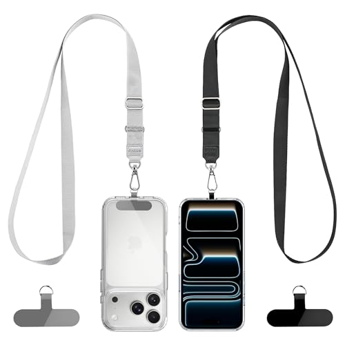 CACOE Phone Lanyard 2 Pack-2 Adjustable Neck Strap 2Patches Universal Multifuctional Lanyards Compatible with Most Smartphones(Black+Gray)