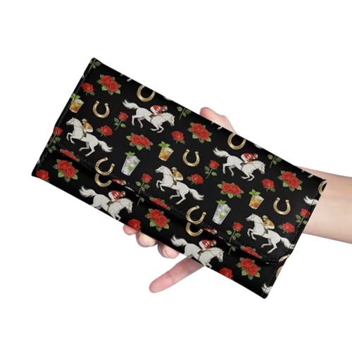 Image of AFPANQZ Leather Wallet for Women Bifold Leather RFID Wallets for Women Horse Rose Print Credit Card Holder with ID Window Coin Pocket for Lady