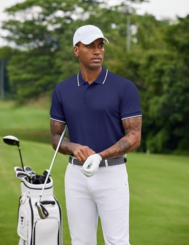 COOFANDY Mens Polo Shirts Short Sleeve Golf Polo Button Pullover Casual Contrast Color Basic T Shirt Ribbed Collar4