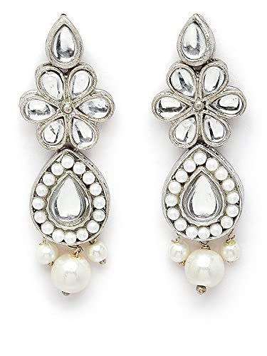 Karatcart Oxidised Silver Pearl Beads Studded Kundan Choker Necklace Set - Image 7